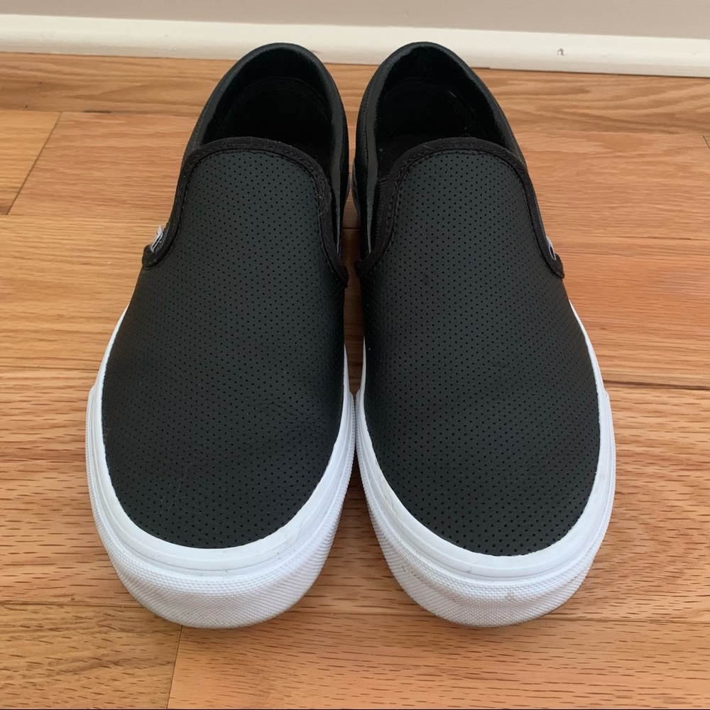 Black Leather Slip on Vans